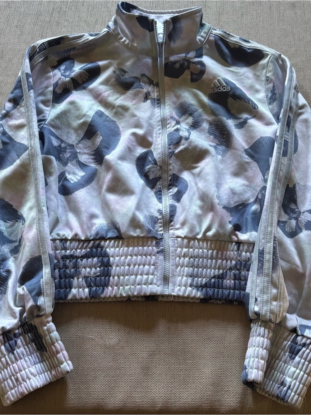 Adidas Teen Girl Gray Floral Zip-Front Bomber Jacket size 10-12
